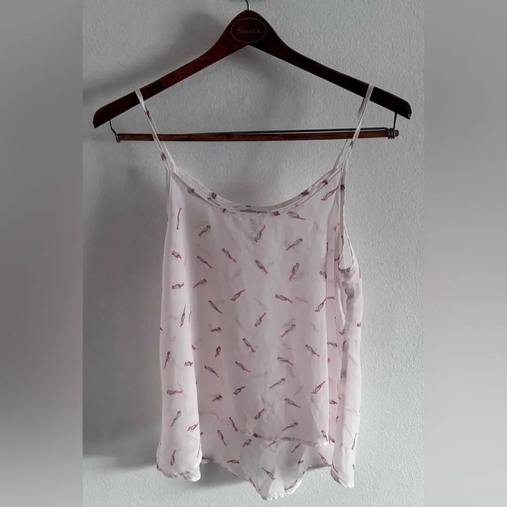 Ambiance Apparel Sheer Bird Print Tank Top Camisole High Low Size Medium